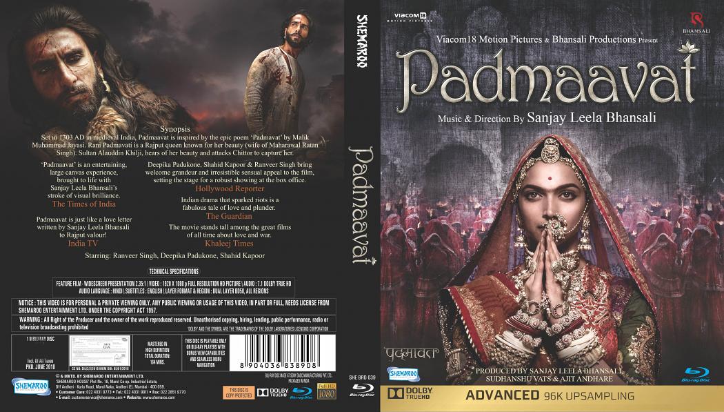 Padmaavat Hindi Blu Ray Latest Original 2018 Bollywood Film